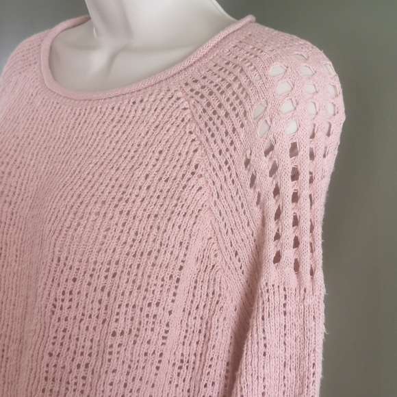 Mittoshop Pink Loose Knit Cotton Rolled Hem Long Sleeve Sweater Sz M Boutique - Picture 2 of 15
